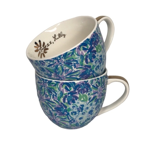 Lilly Pulitzer Floral Lion Face Mug Set (2) Gold - Picture 2 of 13